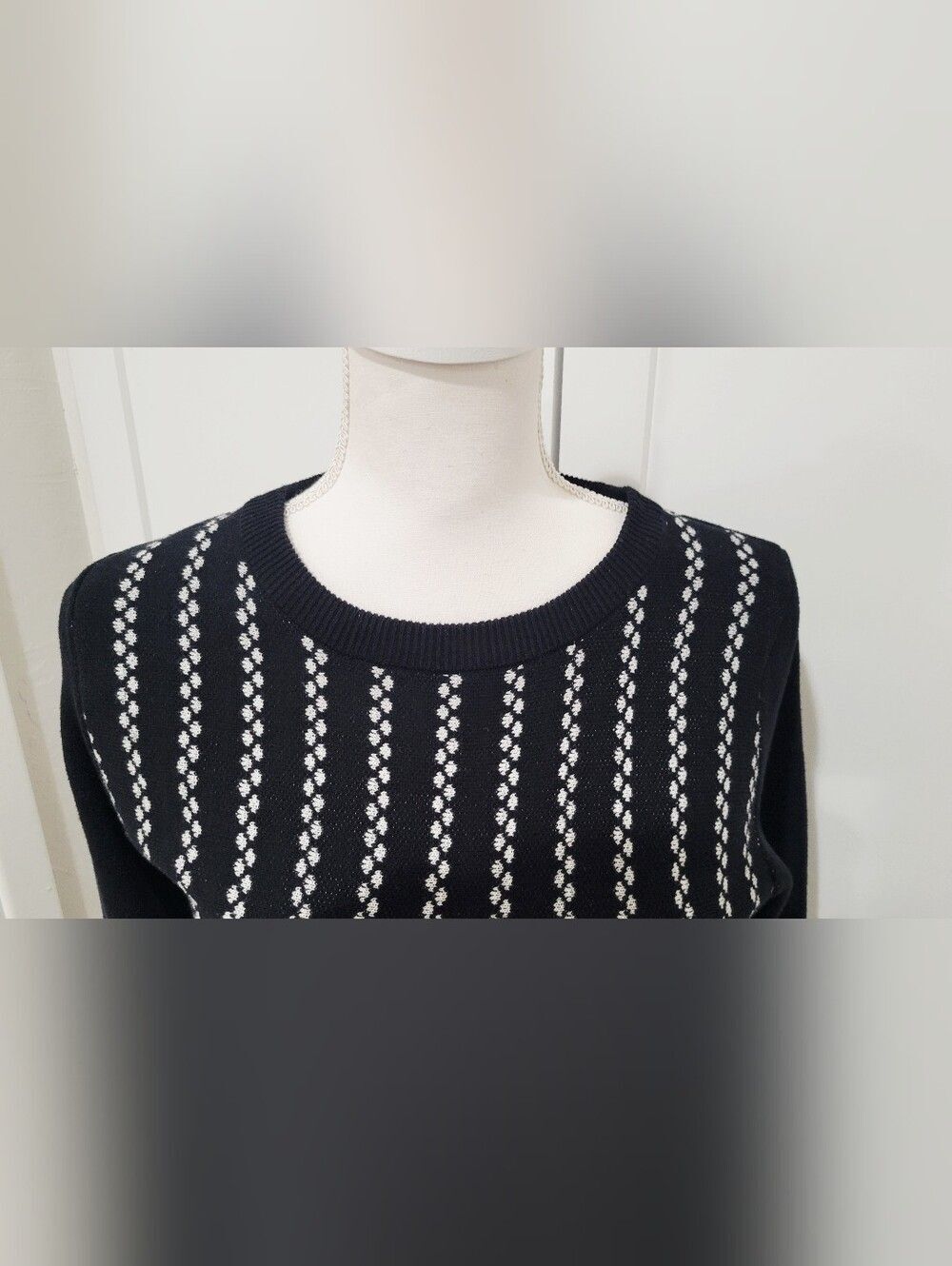 J.O.A. 100% Cotton Black & White Knit Fit-and-Flare Sweater Dress | Size Medium - Picture 4 of 7